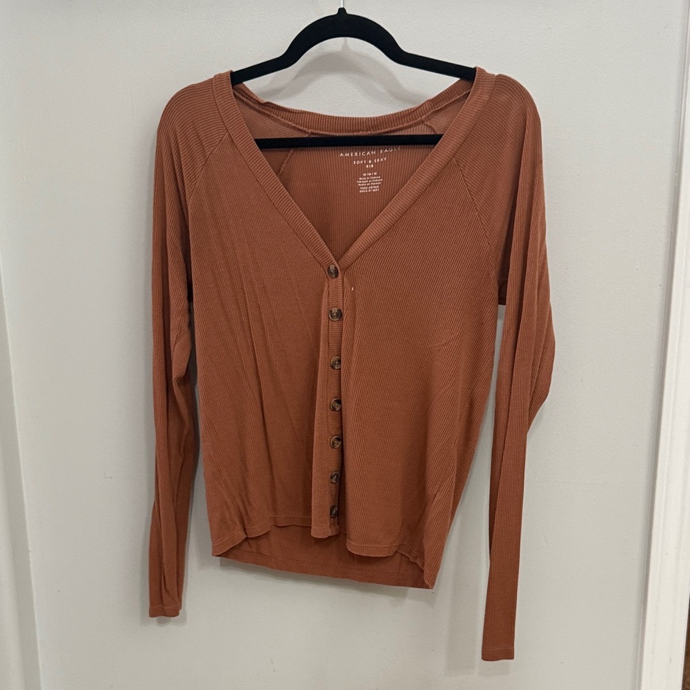 American Eagle Outfitters Women's Terracotta Button-Down Shirt